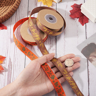 2 Rolls 2 Styles Thanksgiving Day Themes Polyester Ribbon OCOR-TA0003-29B-1