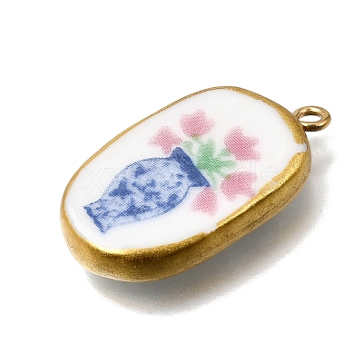 Fruit & Floral & Animals Printed Handmade Porcelain Pendants X-STAS-Z207-01G-07-1