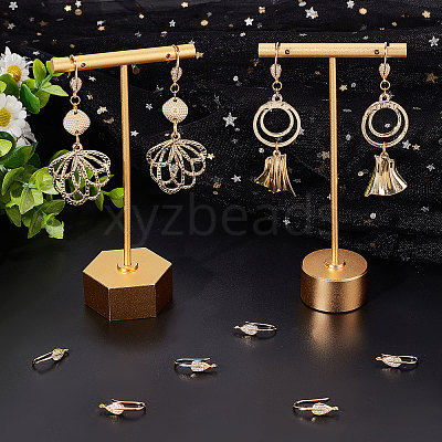 5 Pairs Rack Plating Brass Micro Pave Cubic Zirconia Leaf Earring Hooks KK-BBC0005-19-1