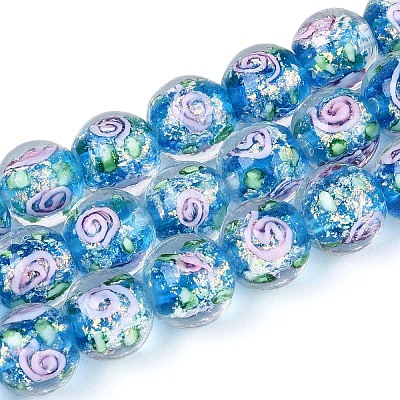 Handmade Foil Glass Beads Strands FOIL-N033-04C-1