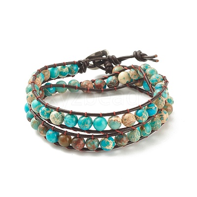 Round Natural Imperial Jasper(Dyed) Braided Wrap Bracelet BJEW-JB08175-1