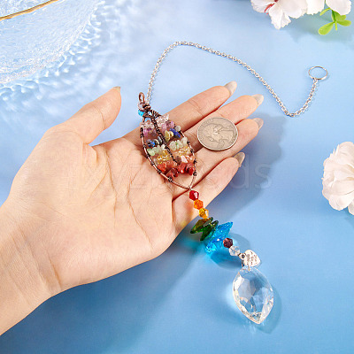 1Pc Wire Wrapped Alloy & Natural Mixed Stone Chips Tree of Life Hanging Suncatchers HJEW-TA0001-45C-1