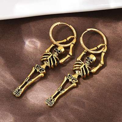 Alloy Skeleton Hoop Earrings EJEW-Z132-01AG-1
