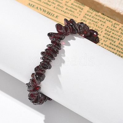Chips Natural Garnet Beaded Stretch Bracelets X-BJEW-JB01826-09-1