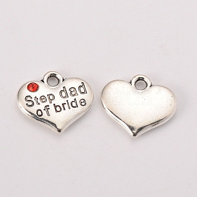 Wedding Theme Antique Silver Tone Tibetan Style Alloy Heart with Step Dad of Bride Rhinestone Charms TIBEP-N005-22E-1