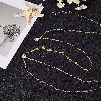 2Pcs 2 Colors Teardrop Alloy Clear Cubic Zirconia Tassel Sexy Body Chains AJEW-CY0001-26-1