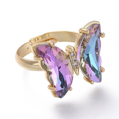 Adjustable Brass Glass Finger Rings RJEW-P148-A01-01-1
