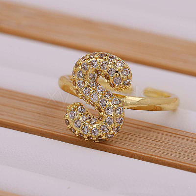 Brass Micro Pave Clear Cubic Zirconia Initial Cuff Rings FS-WGB210B-19-1