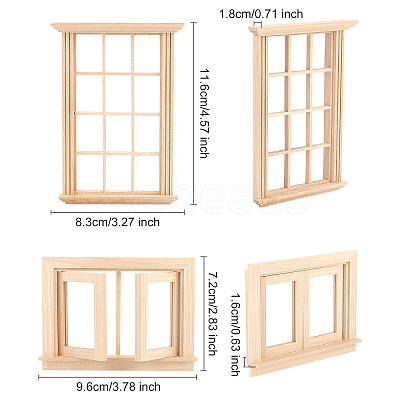 2Pcs 2 Styles Mini-Display Wood Windows DJEW-OC0001-12-1