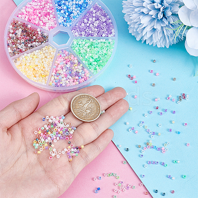 7 Sets 7 Colors Transparent Colours Luster & Rainbow Glass Seed Beads GLAA-PH0003-80-1