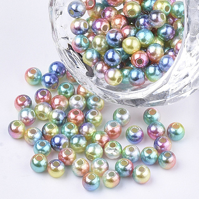 Rainbow ABS Plastic Imitation Pearl Beads OACR-Q174-6mm-07-1