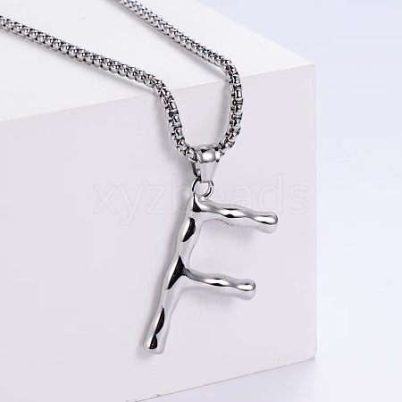 3Pcs Stainless Steel Textured Letter Pendant Box Chain Necklaces LW4134-32-1