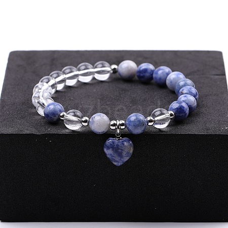 Round Natural Sodalite & Quartz Crystal Beaded Stretch Bracelets XW2849-7-1