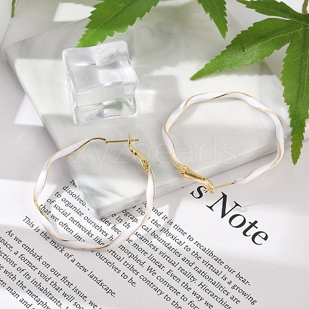 Brass Enamel Twist Ring Hoop Earrings EJEW-P301-01G-A-1