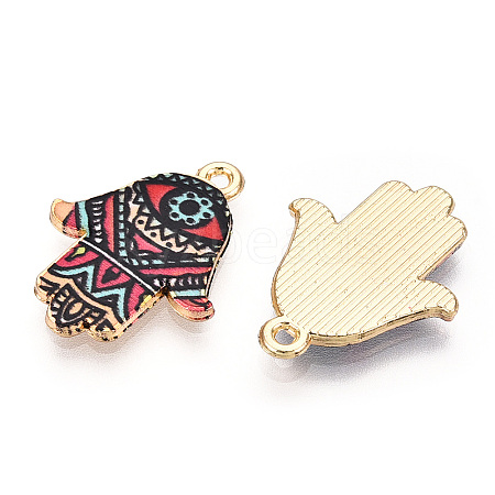 Printed Light Gold Tone Alloy Pendants ENAM-N056-206L-1