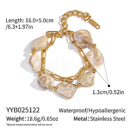 Natural Shell Nuggets Beaded 304 Stainless Steel Chain 2-Strand Bracelets HU1137-2-1