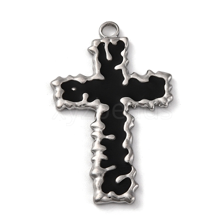 304 Stainless Steel Black Enamel Pendants STAS-U018-02P-1