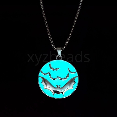 Luminous Glow in the Dark Alloy Halloween Bat Pendant Nekclaces PW-WG387DD-03-1