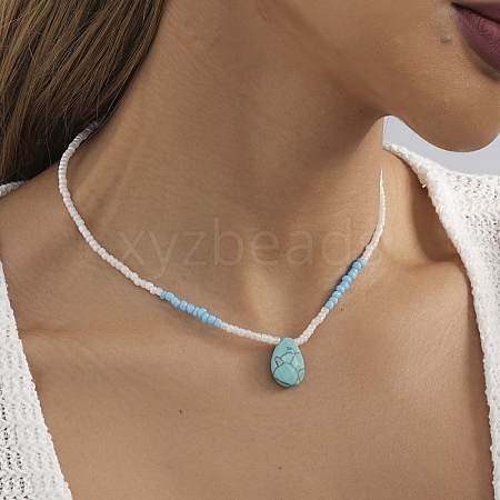 Synthetic Turquoise  Pendant Necklaces PW-WG0A2A2-01-1