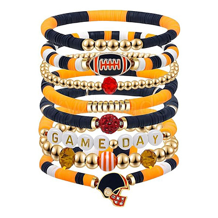 7Pcs Rugby Polymer Clay Heishi & CCB Plastic Beaded Stretch Bracelets Set FS-WGC7825-07-1