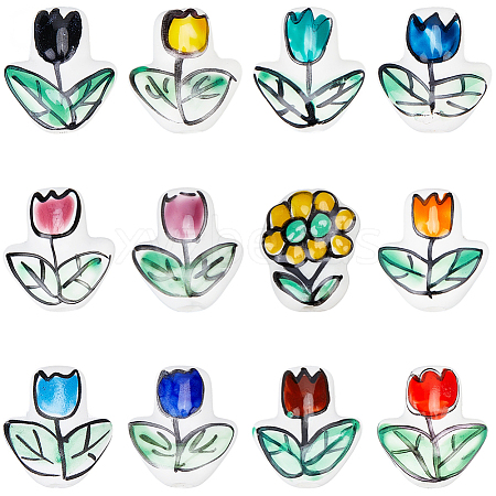 24Pcs 12 Colors Handmade Porcelain Glazed Beads PORC-PA0001-42-1