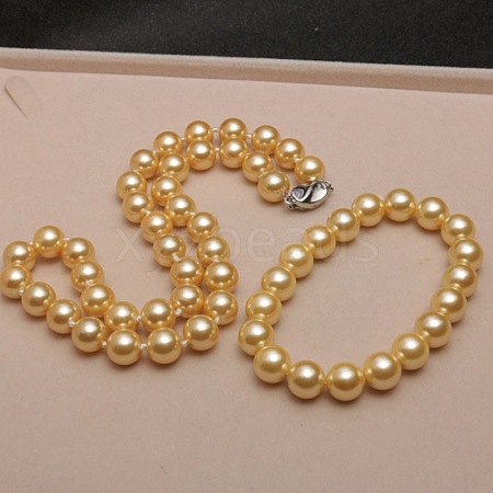 Shell Pearl Round Beaded Necklaces & Bracelets Sets for Women WG18377-18-1