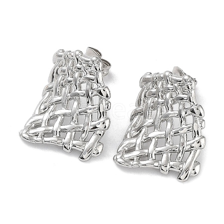 Non-Tarnish 304 Stainless Steel Rectangle Net Ear Studs for Women EJEW-P234-06P-1