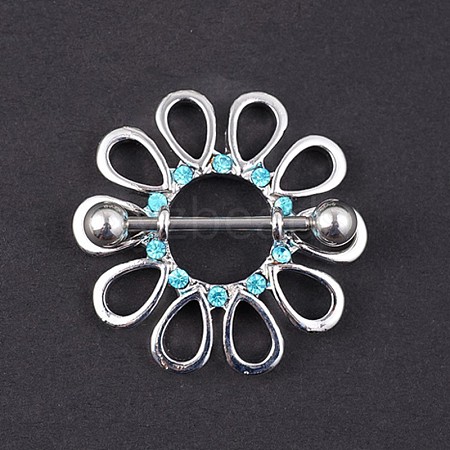 316L Surgical Stainless Steel Aquamarine Rhinestone Nipple Rings FS-WGB766E-12-1