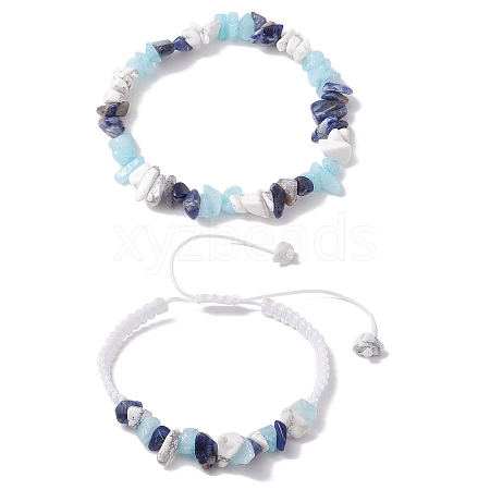 2Pcs Adjustable Natural Gemstone Braided Beads Bracelets & Stretch Bracelets Sets BJEW-JB10995-1