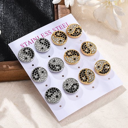 304 Stainless Steel Rhinestone Stud Earrings EJEW-C099-20GP-1