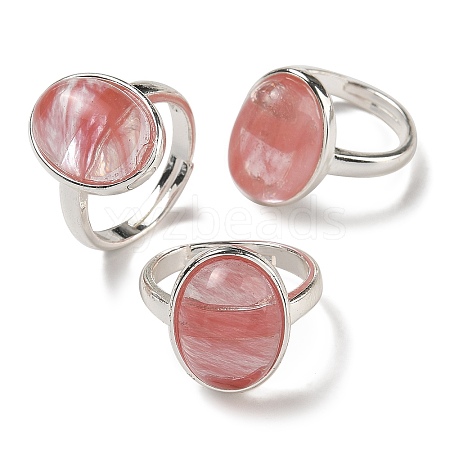 Cherry Quartz Glass Oval Adjustable Rings RJEW-K371-07S-22-1