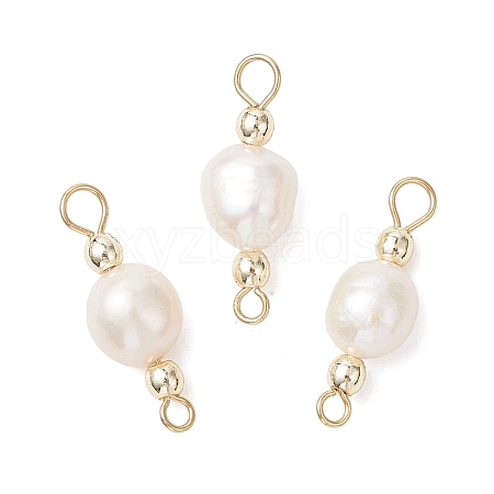Natural Freshwater Pearl with Synthetic Non-magnetic Hematite Potato Connector Charms PALLOY-JF04713-1