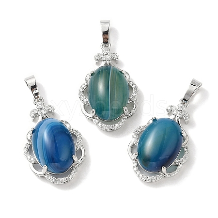 Natural Blue Banded Agate(Dyed & Heated) Oval Pendants G-NH0025-15P-06-1