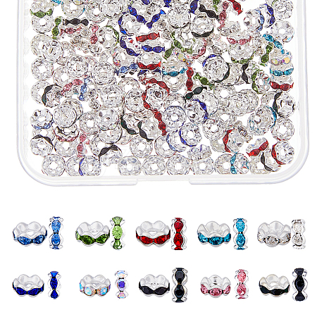 200Pcs 10 Colors Brass Rhinestone Spacer Beads RB-DC0001-09-1