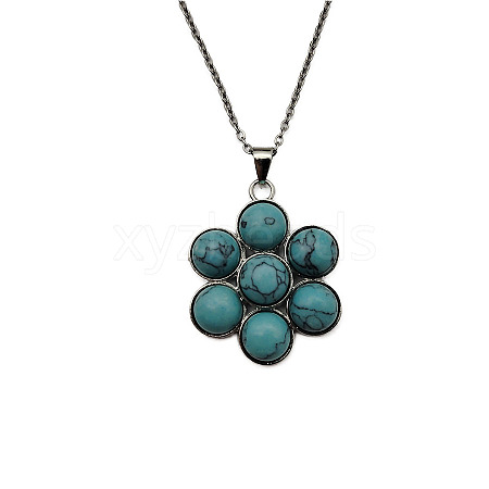 Natural Turquoise Flower Pendant Necklaces FO7861-13-1