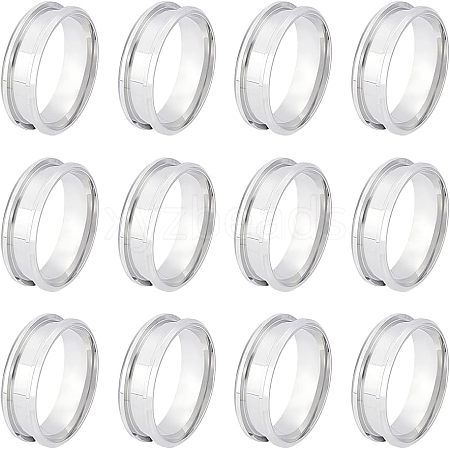 Unicraftale 12Pcs Stainless Steel Grooved Finger Ring Settings STAS-UN0038-94E-1