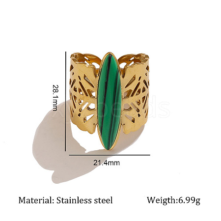 304 Stainless Steel with Malachite Cuff Open Rings WG3BCF9-02-1