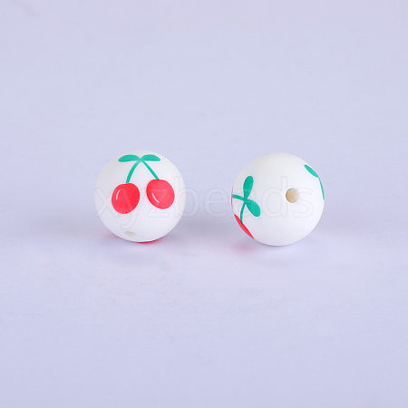 Printed Round with Cherry Pattern Silicone Focal Beads LS-SI-JX0056A-153-1