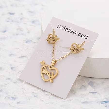 201 Stainless Steel Pendant Necklaces & Stud Earrings Sets FS-WG852B2-15-1