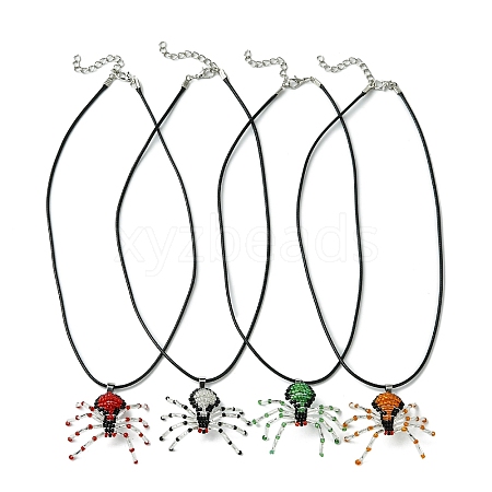 Braided Glass Seed Bead Spider Pendant Necklaces NJEW-MZ00036-1