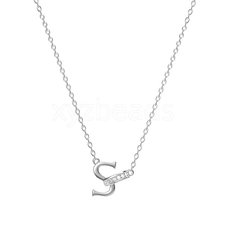 304 Stainless Steel Crystal Rhinestone Initial Pendant Necklaces FS-WGCEFCC-19-1