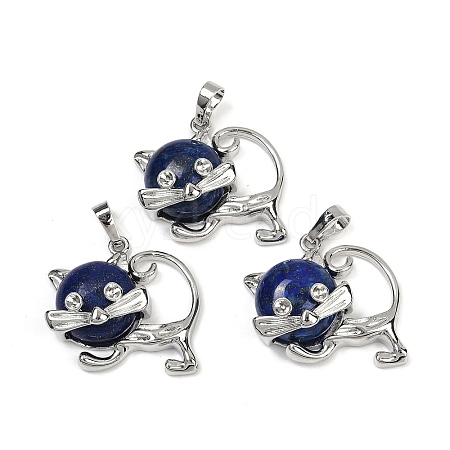 Dyed Natural Lapis Lazuli Kitten Pendants G-J386-C17-22-1