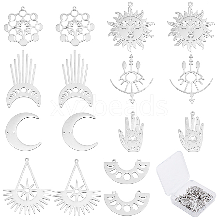 SUNNYCLUE 16Pcs 8 Style 201 Stainless Steel Pendants STAS-SC0003-89-1