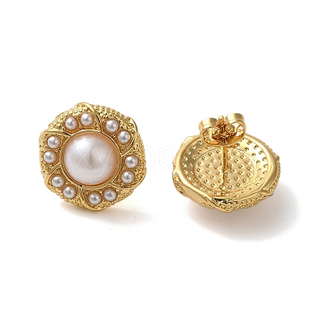 Rack Plating Brass Flat Round Stud Earrings EJEW-L224-72G-01-1