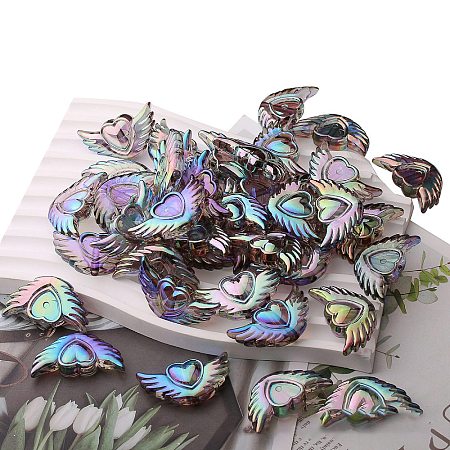 Transparent Acrylic Heart Wing Beads PW-WG24336-06-1