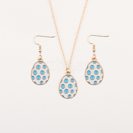 Easter Egg Alloy Enamel Pendant Necklace & Dangle Earrings Sets FS-WG38758-10-1