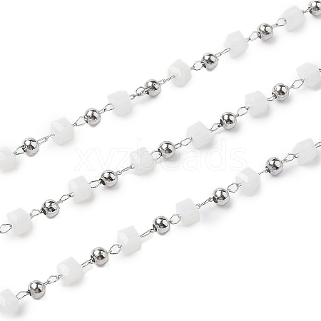 Cube Glass & 201 Stainless Steel Beaded Chains CHS-A015-05P-1