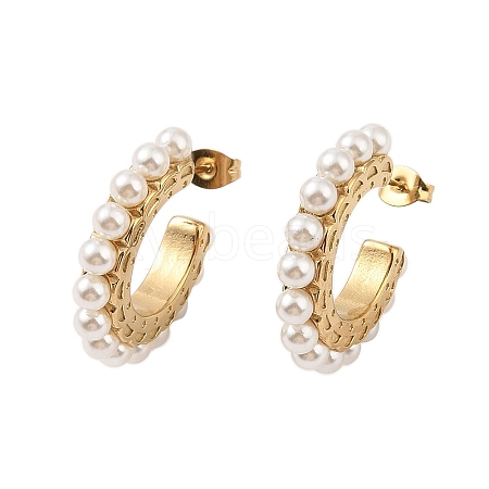 Ion Plating(IP) 304 Stainless Steel with ABS Imitation Pearl Stud Earrings for Women EJEW-N055-12G-1