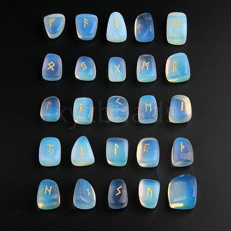 Viking Runes Engraved Tumbled Opalite Rune Stones PW-WG56DA1-09-1