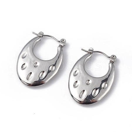 Non-Tarnish 304 Stainless Steel Round Textured Teardrop Thick Hoop Earrings for Women EJEW-I284-19P-1